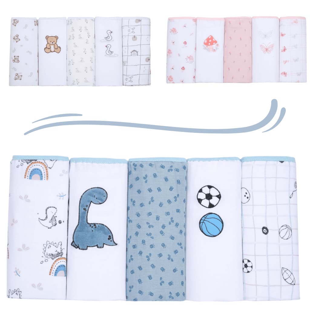 Fralda Bebê Bordada Kit 5 Un. 80cm x 80cm Papi Baby