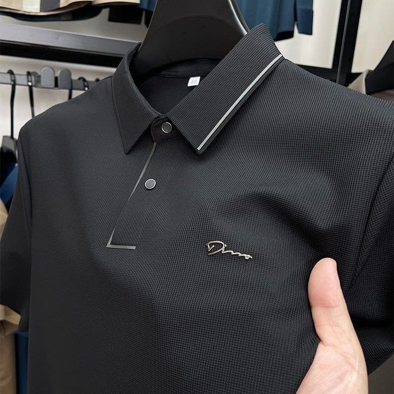 Genuíno 100 % Algodão Verão Masculino Manga Curta Camiseta Lapela Pesada Impresso Camisa POLO Solta Meia Masculina
