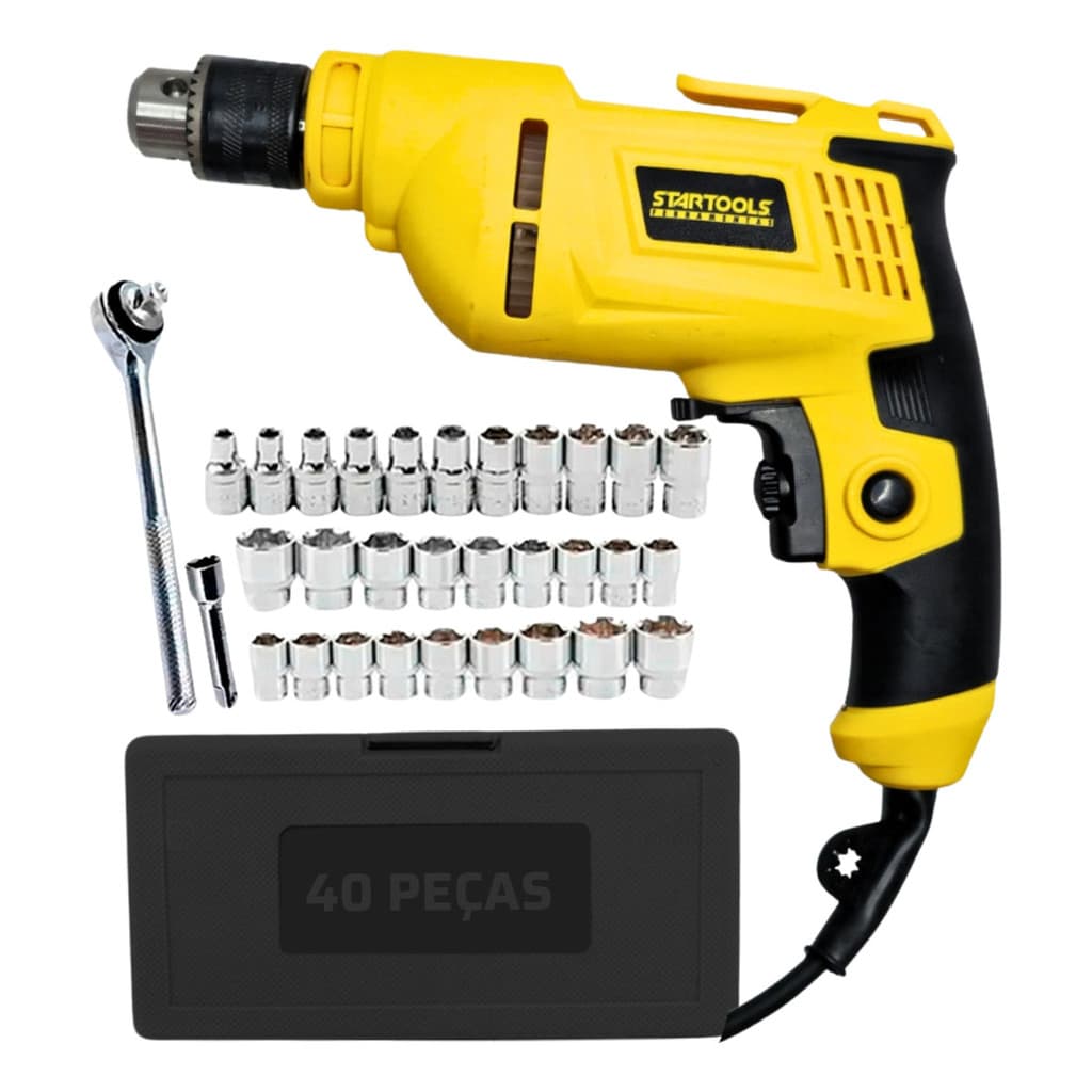 Furadeira De Impacto 3/8 Pol. 600w + Kit Soquete 40 Peças