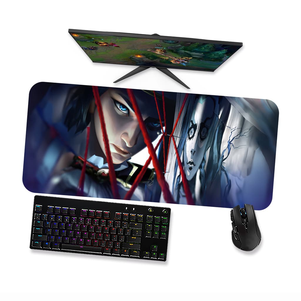 Mouse Pad Gamer Grande  ARCANE  Jinx e Caitlyn 1  90x40 80x40 60x40 70x30 45x40