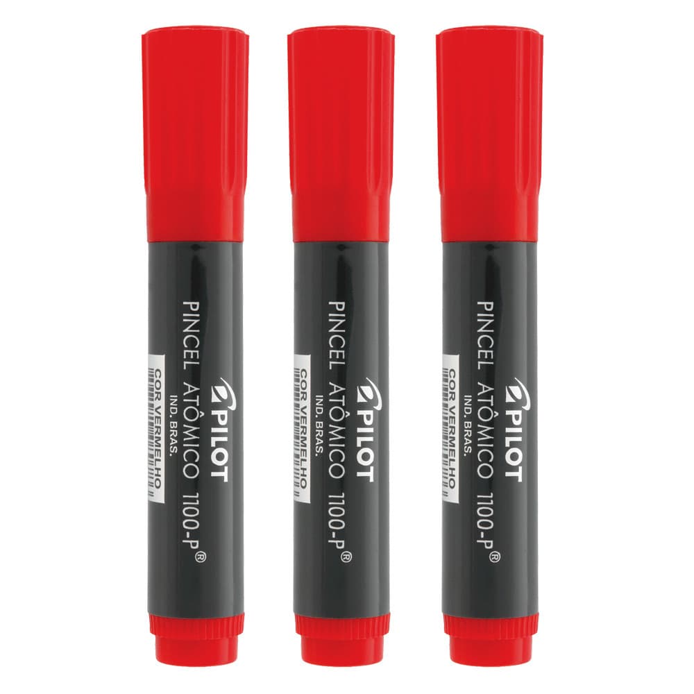 Kit Pincel Atômico Canetão Pilot 1100-P Vermelho 3 Unidades