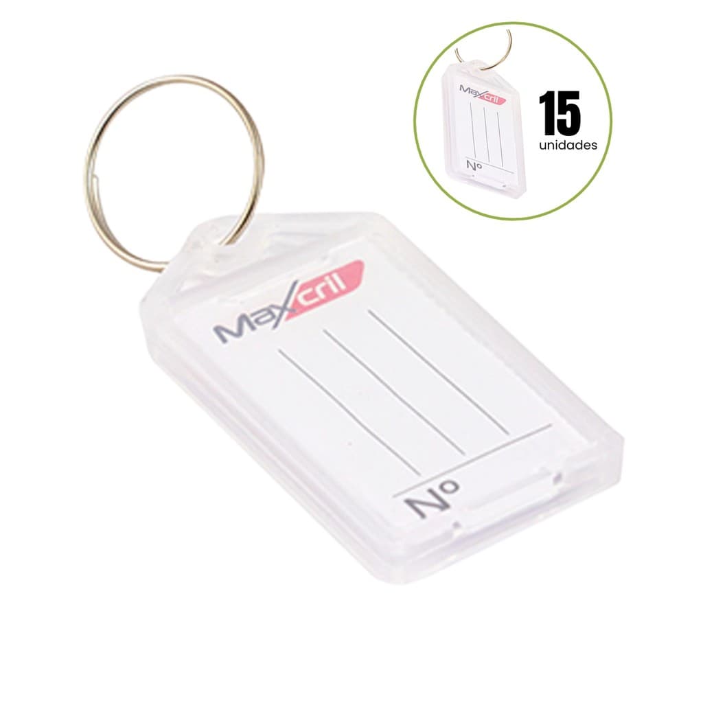 Kit 15 Chaveiro de Plástico Branco com Abertura e Etiqueta Pautada para Identificação