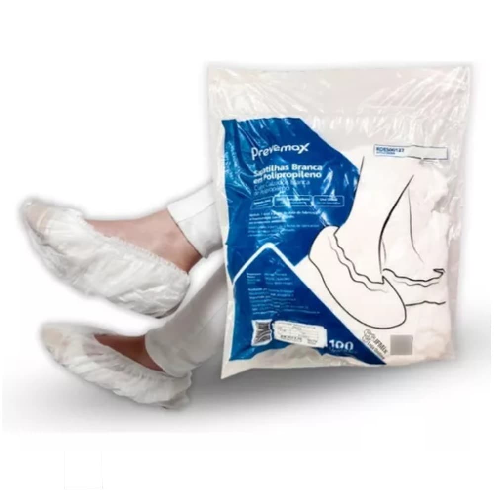 Kit 200 Pçs Sapatilha (Propé) Tnt C/Elastico Branca Prevemax - RDES00127