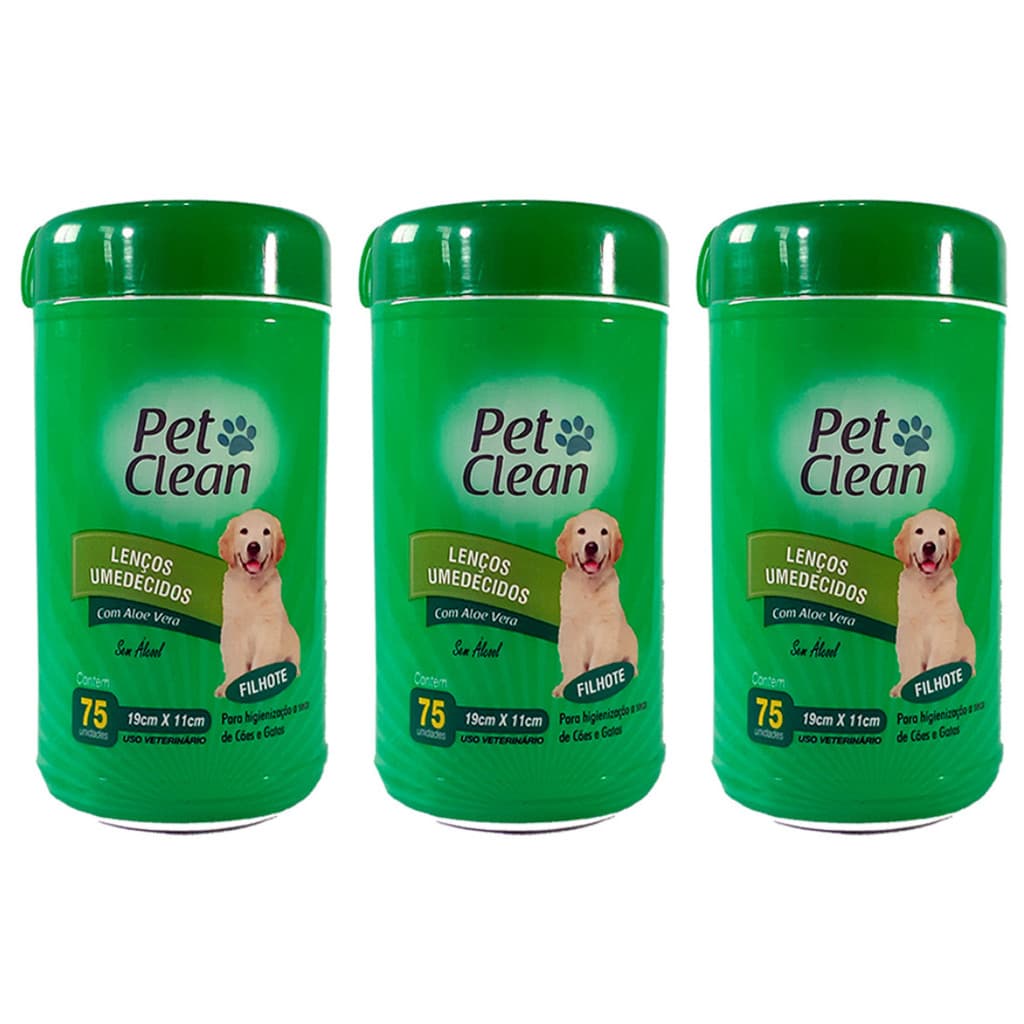 Kit 3 Toalhas Lenços Umedecidos Pet Cães e Gatos Filhote