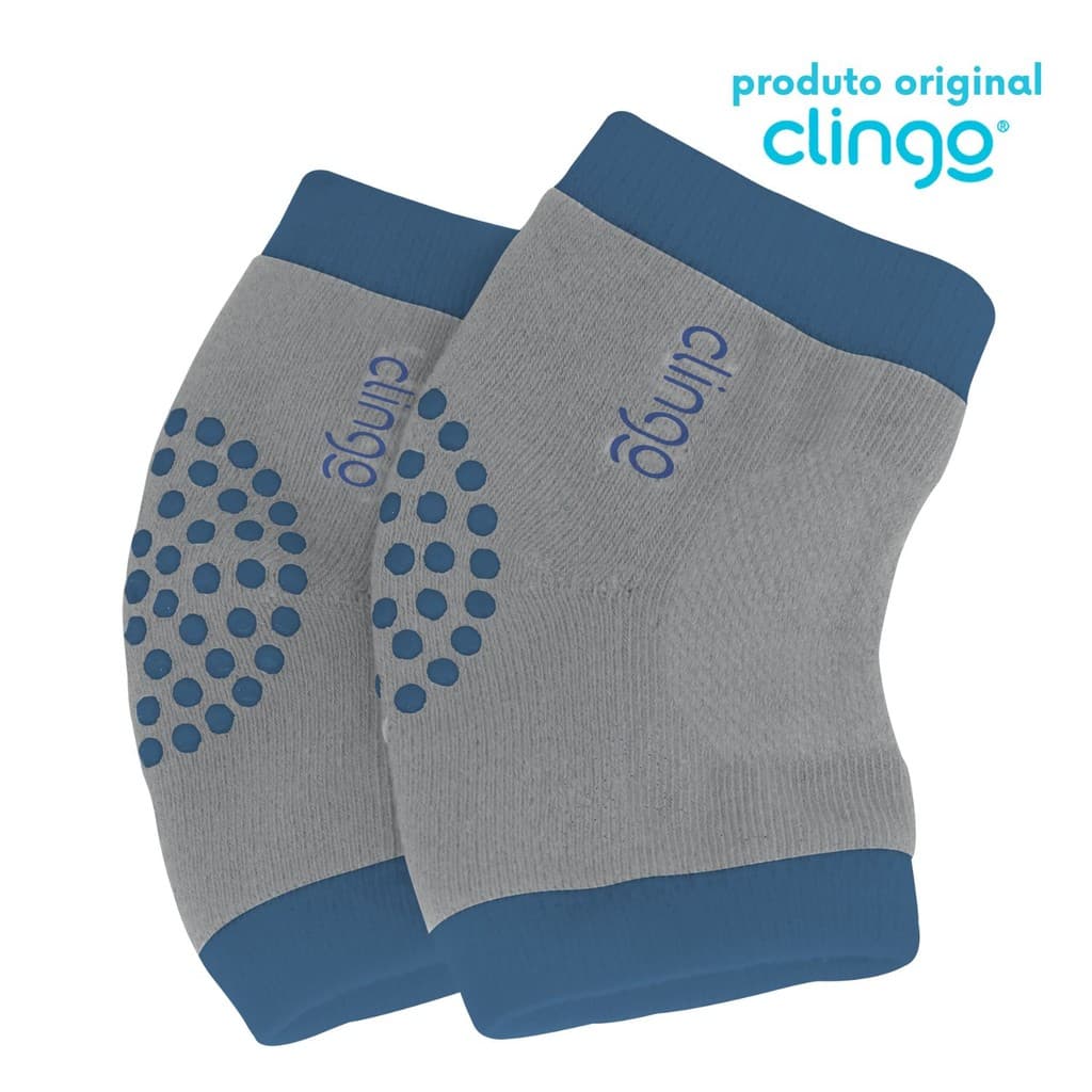 Joelheira Antiderrapante Clingo Azul/Cinza - Proteção Confortável para o Bebê Engatinhar
