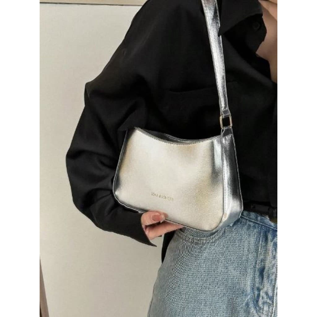 Bolsa De Ombro Tipo Baguete Balada Metalizada