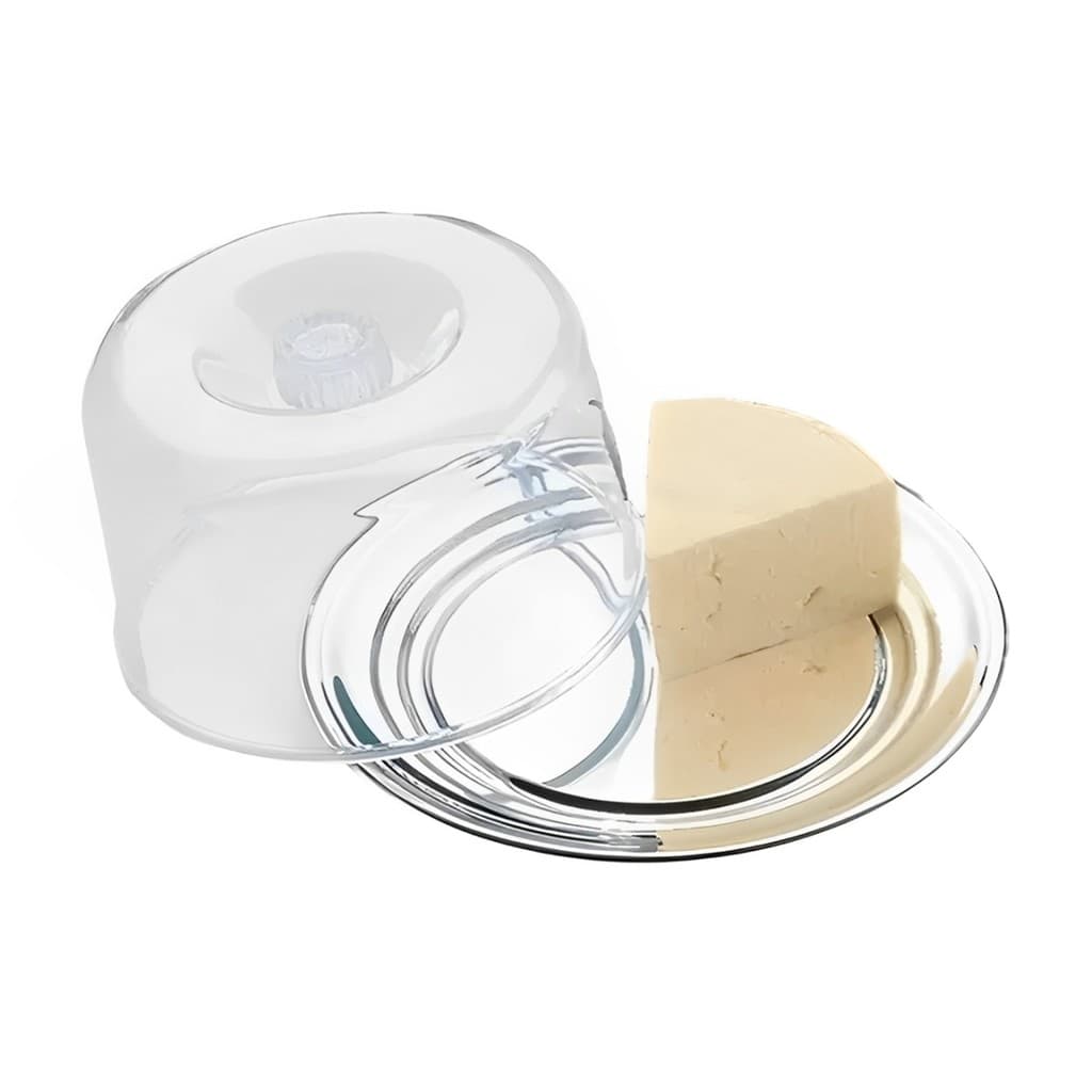 Porta Queijos Display Com Prato Base Inox Queijeira Cúpula
