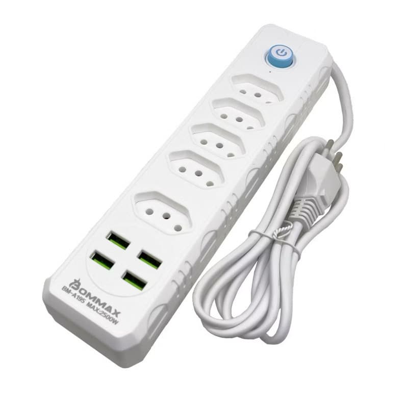 Régua Extensão Elétrica 2 Metro 5 Tomadas 4 USB Bommax