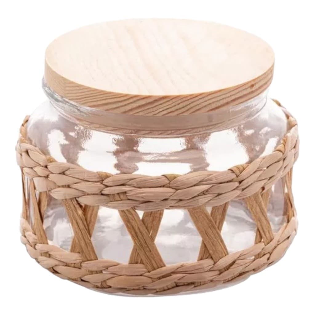 Porta Mantimentos de Vidro Com Sisal e Tampa de Madeira 350 ml Envio Imediato