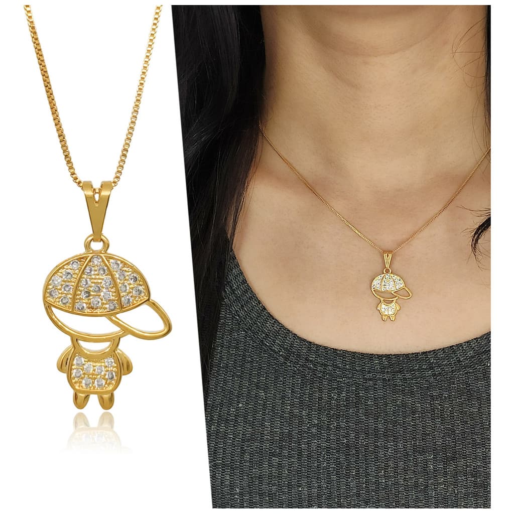 Colar Feminino Pingente Menino Cravejado Moda Delicado Lindo