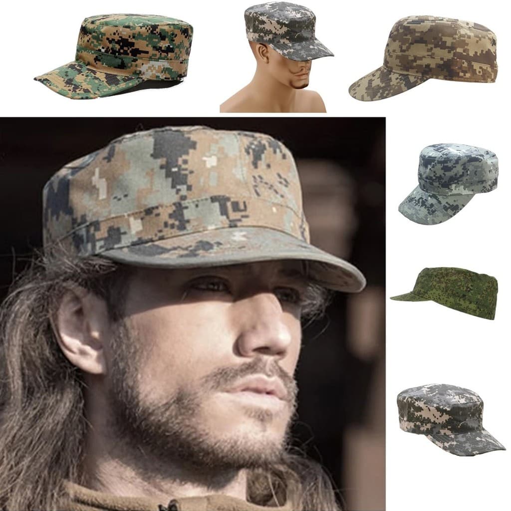 Boné Camuflado tecido Cap Tipo Militar Camuflado Camping Tatica Digital Ajustável
