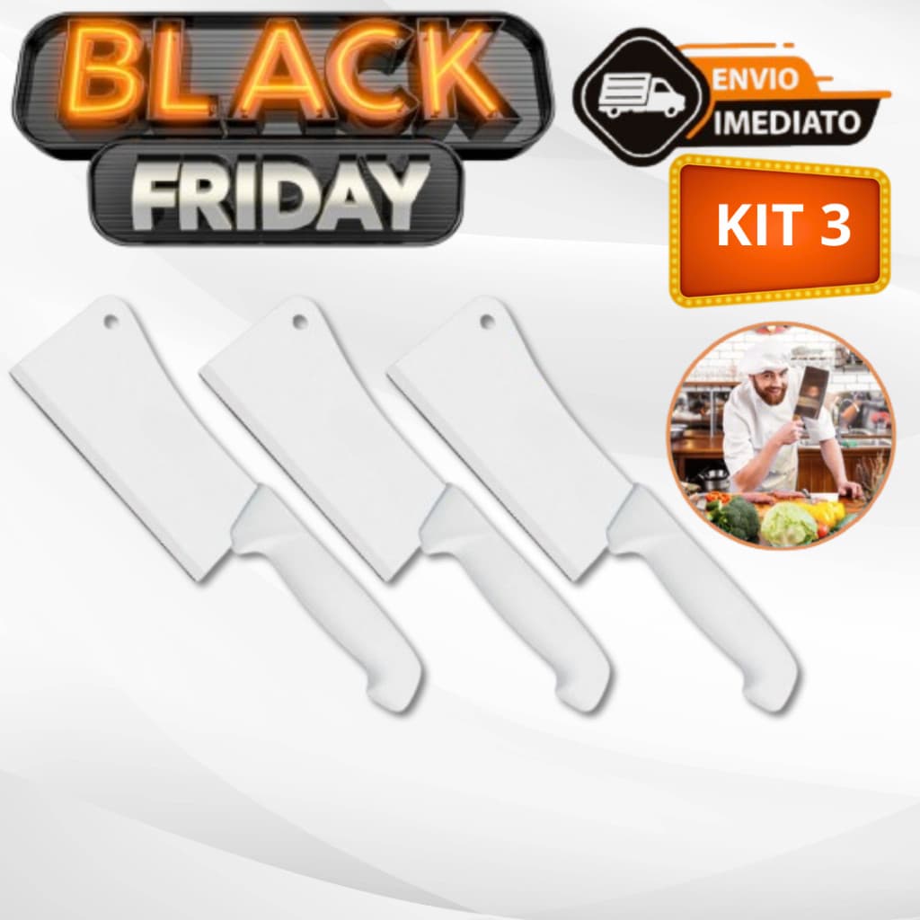 Kit 03 Faca Cutelo De Cozinha Inox Profissional 6 Do Chef Cabo Branco 28CM so aqui