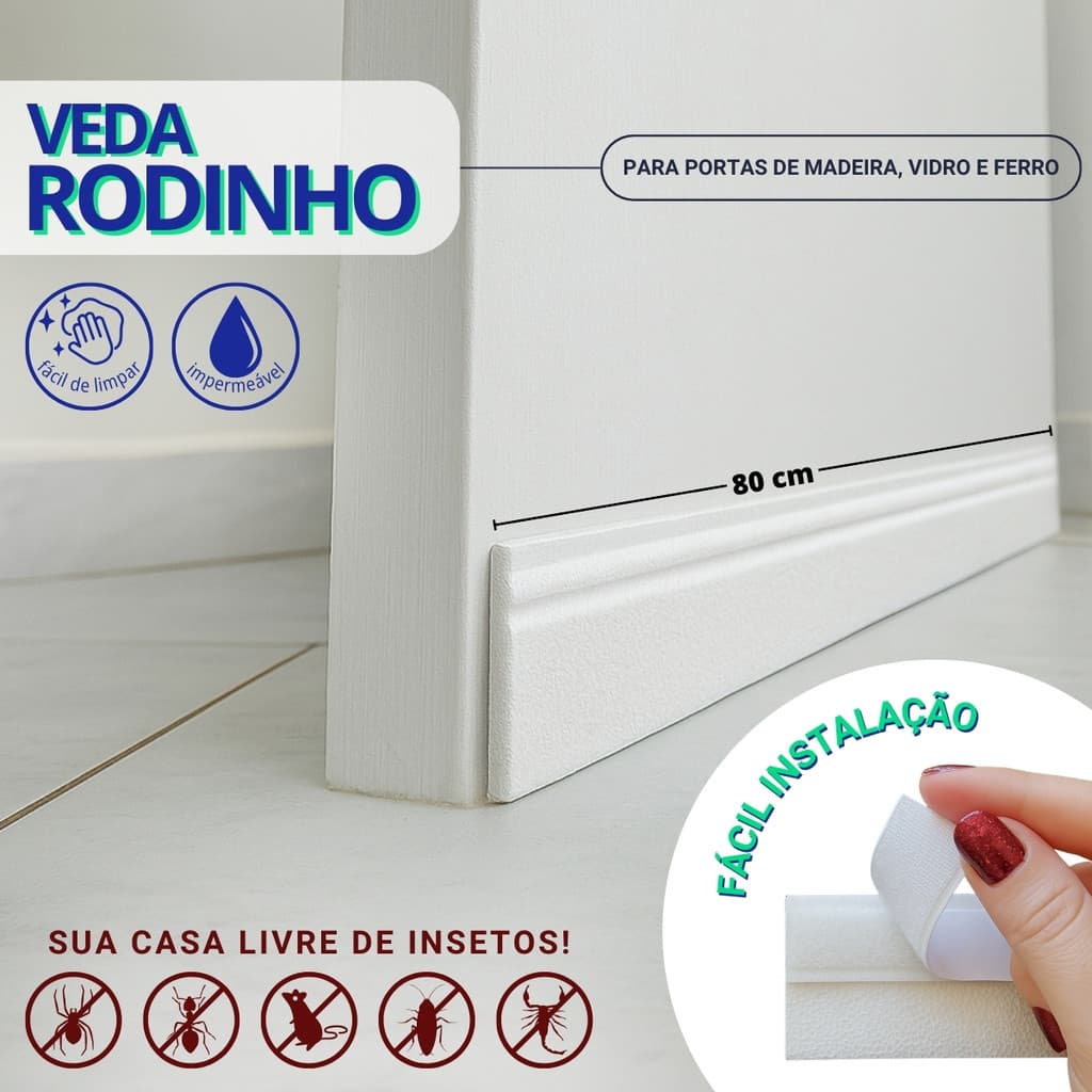 Protetor Contra Insetos Veda Porta Rodinho Adesivo 80cm - Branco