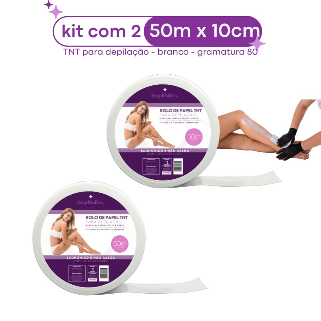 Kit 2 Rolo Papel TNT para Depilação 80gr DepilSalles - 50m X 10cm