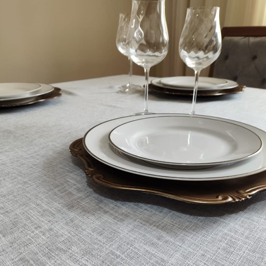 Toalha de Mesa de Linho Luxo Jantar Buffet Decoração Cores: Cru, Bege, Cinza-  4, 6, 8, 10, 12 Lugares