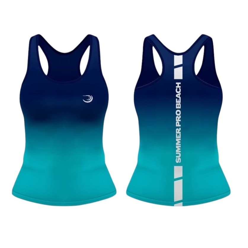 Regata Nadadora Fitness Feminina Azul Verde SUMMER PRO Treino Beach Tennis