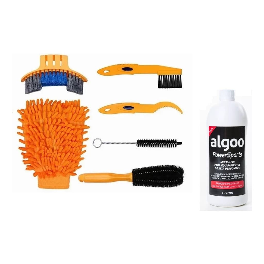 Kit De Limpeza De Bicicleta 6 Peças + Desengraxante 1 Litro