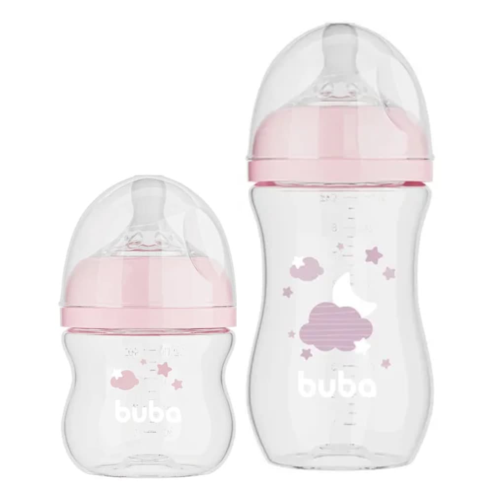 KIT C/ 2 MAMADEIRAS EASY FLOW NUVEM ROSA 120ML E 270ML - BUBA