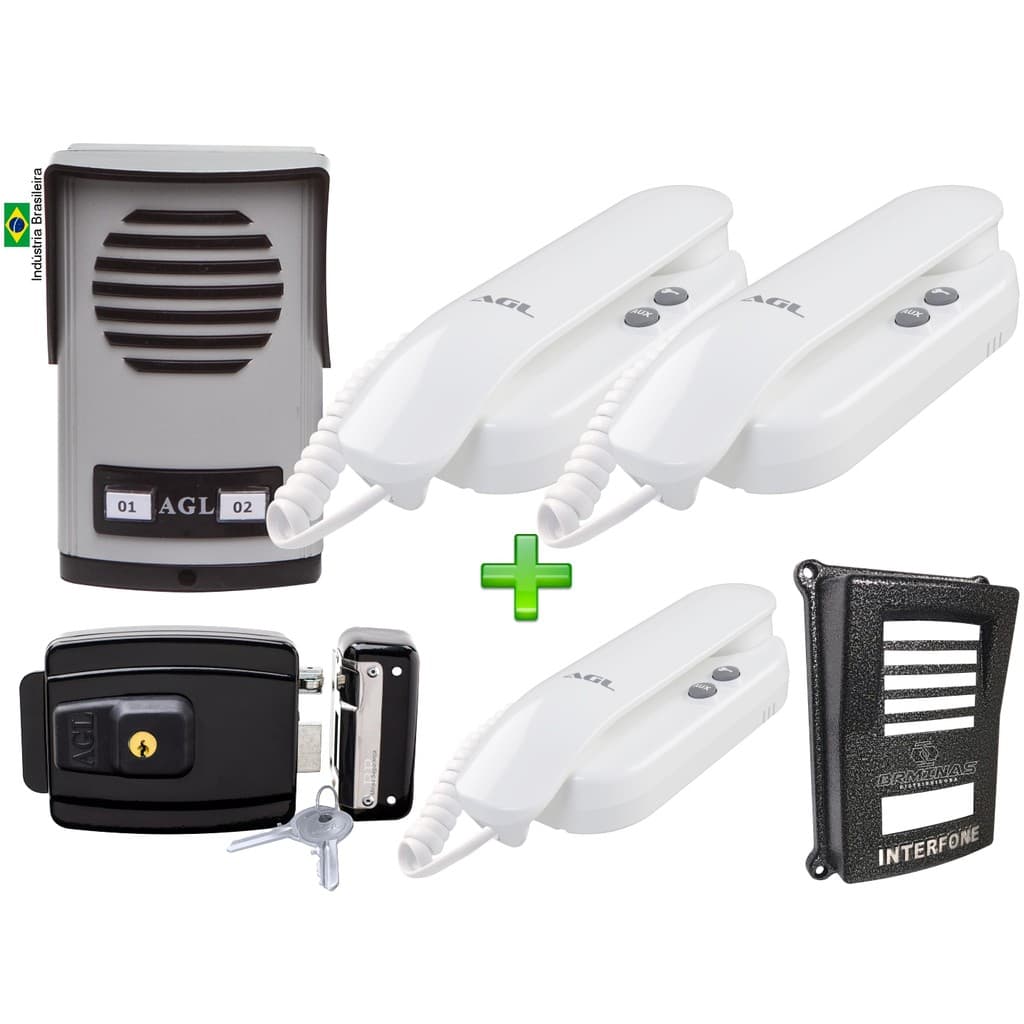 Kit Interfone Coeltivo 2 Casa +  1 Fone extra + Fechadura + Protetor
