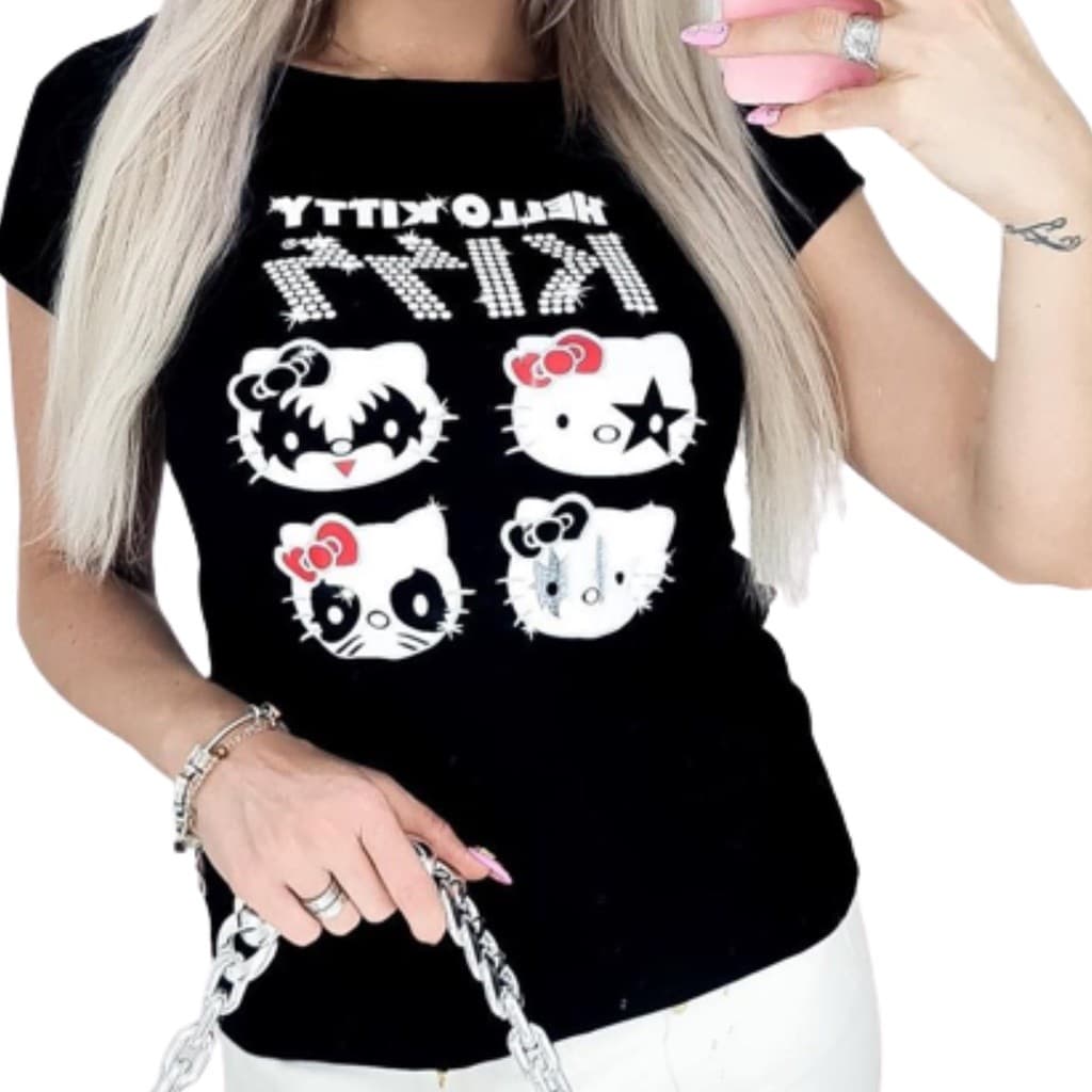 Camiseta Premium Hello Kitty Banda Kiss Algodão 100% Feminina ENvio Imediato