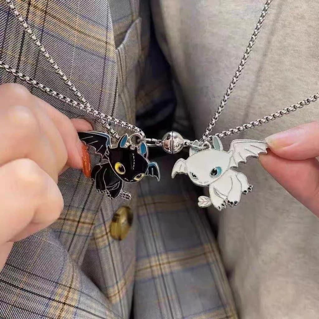 Colar De Dragão Voador Preto E Branco Casal De Dragões Melhores Amigos Colares De Pingentes Longos