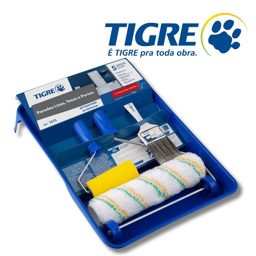 Kit de Pintura de Parede Multiuso Tigre Rolo de Pintura Anti Respingo Kit Pintura 5 Peças Multiuso