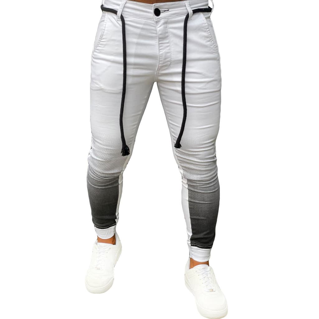 Calça Branca Bicolor Degradê Masculina Skinny Jogger Cordão Com Detalhes Escritos Premium Codi Jeans