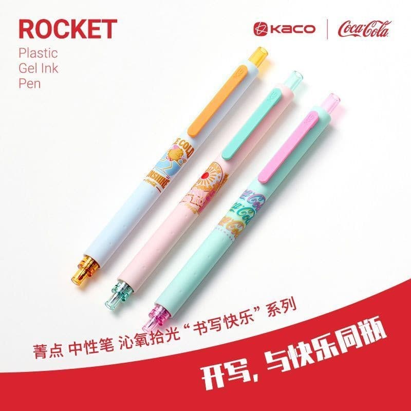 KACO x Coca-Cola Oxygen Pick-Up Co-Branded Gel Pen 3pcs Pack Press 0.5mm Tinta Preta Secagem Rápida Vermelho Branco Clás