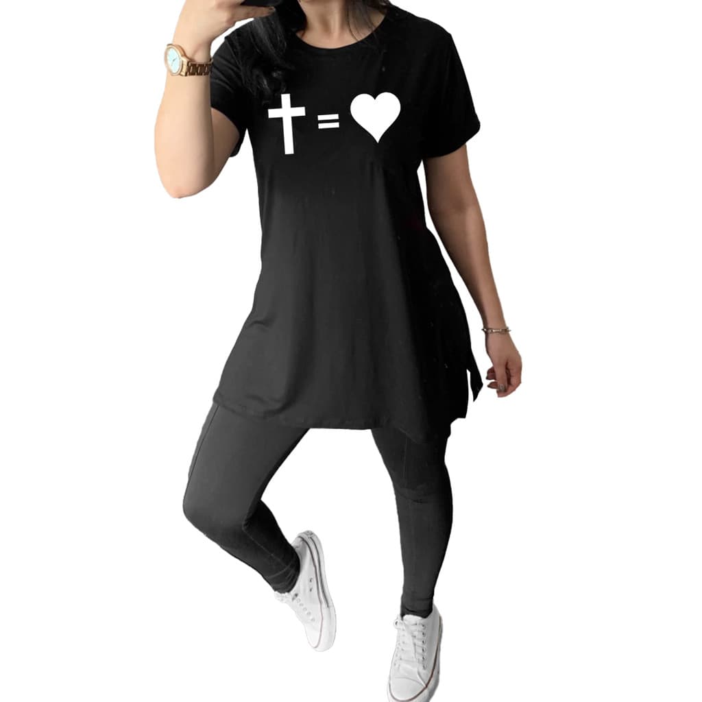 Blusa Longline Feminina Legging Cruz Coração Fitness