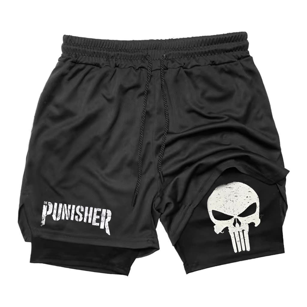 Short 2 em 1 Punisher Proteção UV e Compressão Dry Fit Moda