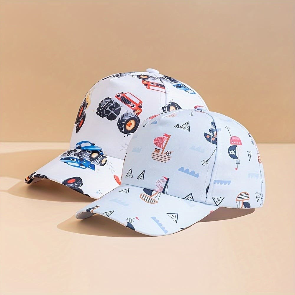Bonés de Moda, Acessórios Casuais, Boné de Beisebol Infantil Respirável e Ajustável, Boné Esportivo com Estampa de Veícu