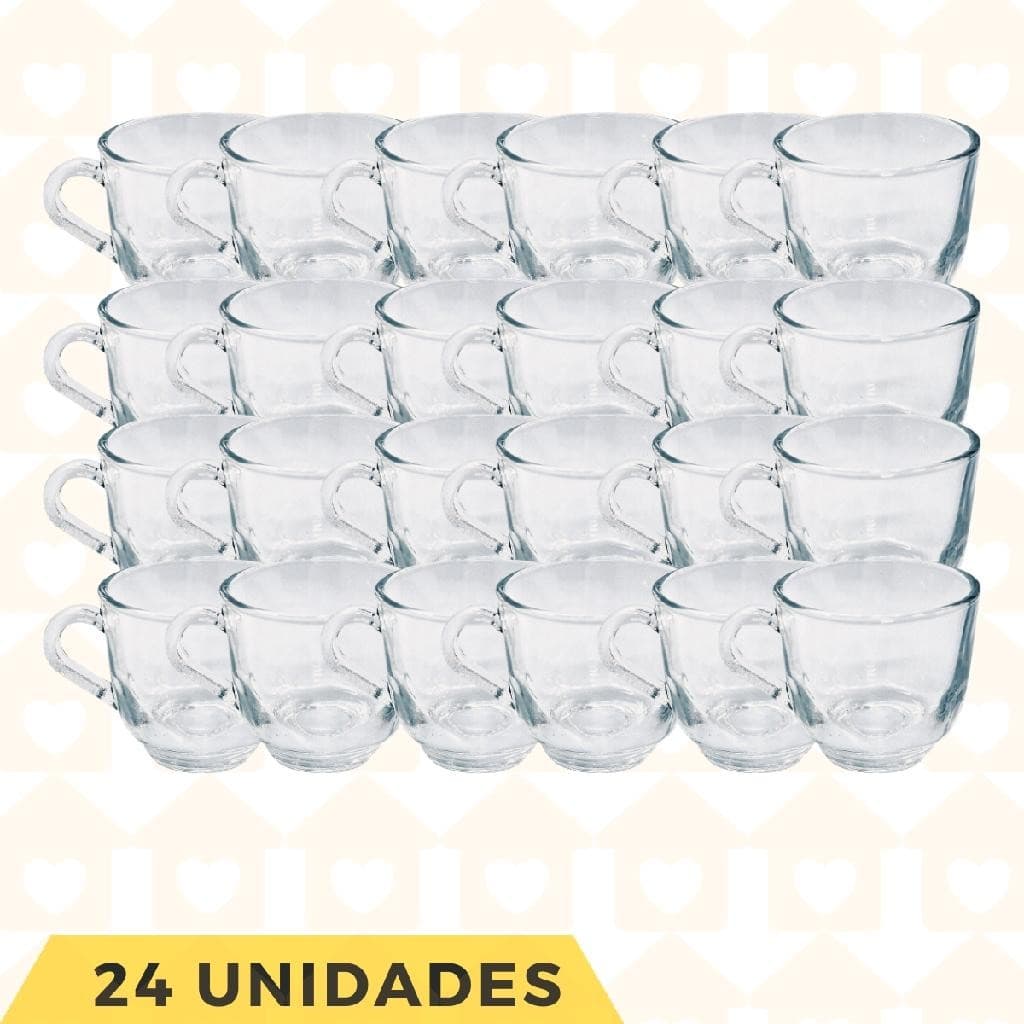 Kit 24 Xícaras Vidro Transparente 150ML Café Chá Elegante