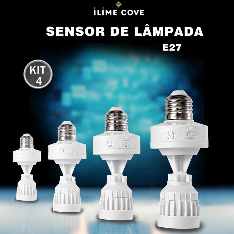 Kit 4 Sensor De Presença Com Fotocélula Para Lâmpada Soquete E27 Bivolt Ângulo ajustável