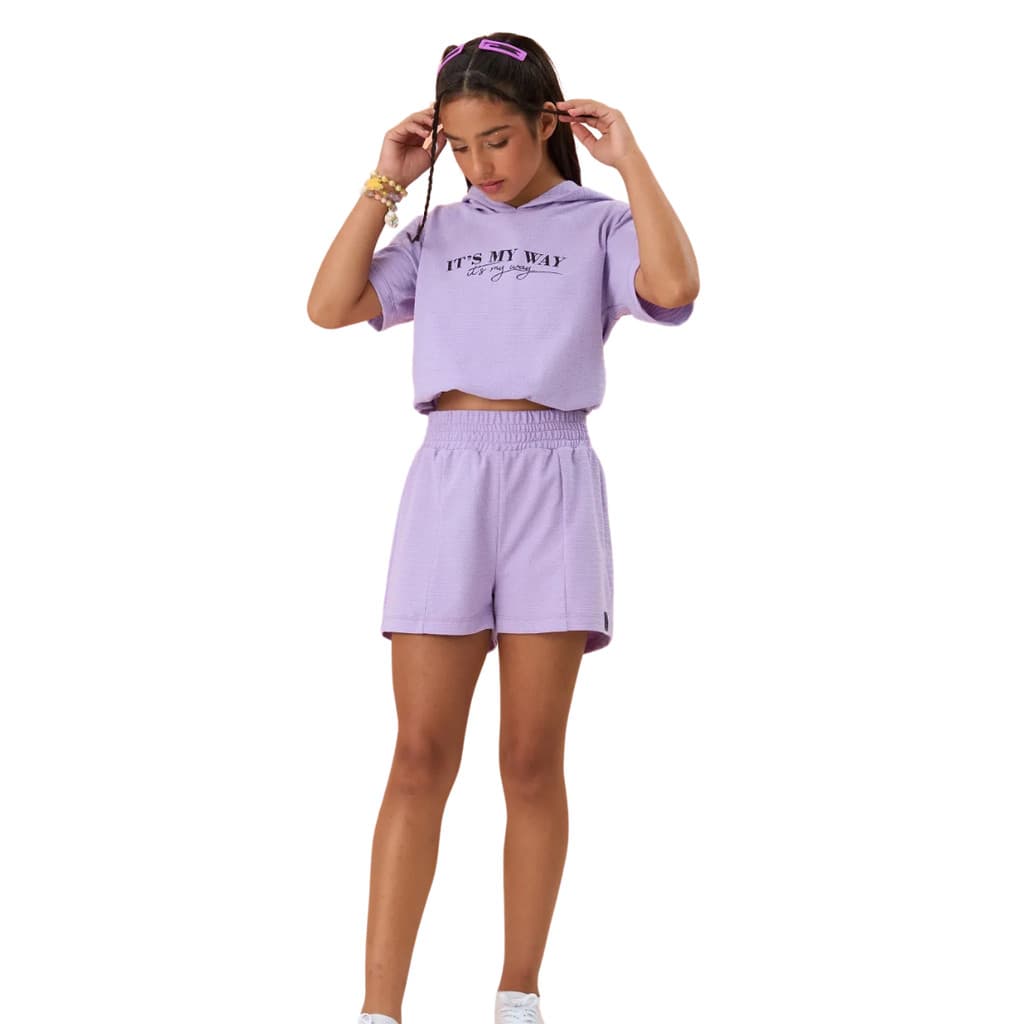 Blusa Cropped de Manga Curta e Capuz
