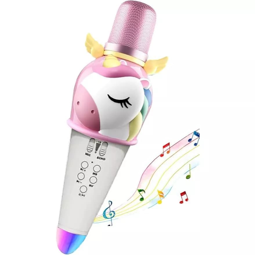 Microfone  Infantil Unicórnio /cinnamoroll sem fio Bluetooth 5.3 Karaokê para crianças de 4 a 12 anos Robô 15W Luz LED