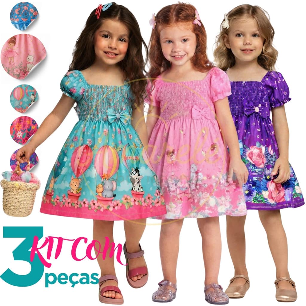Kit 3 Vestido Ciganinha Infantil Menina Estampado Floral