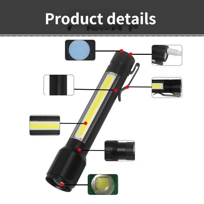 Super brilhante led lanterna cob luz de trabalho 3 modos usb recarregável lanterna acampamento com gancho à prova dwater