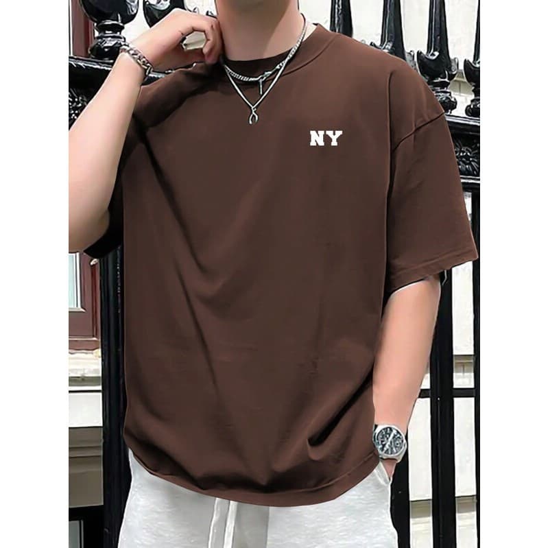 Camiseta Cores Neutro Estampada NY  Marrom Bege Branco  100% Algodão