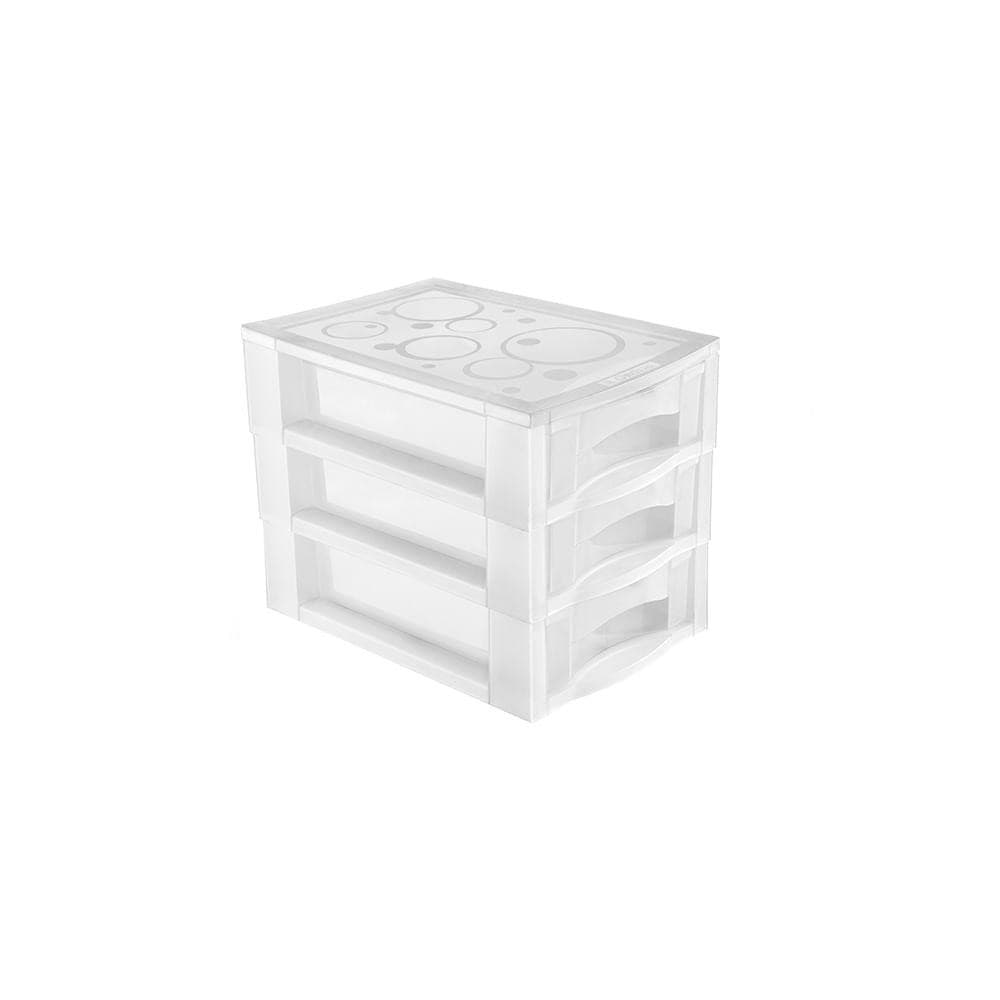 Gaveteiro de Mesa Plástico Médio com 3 Gavetas Cristal Log Ordene