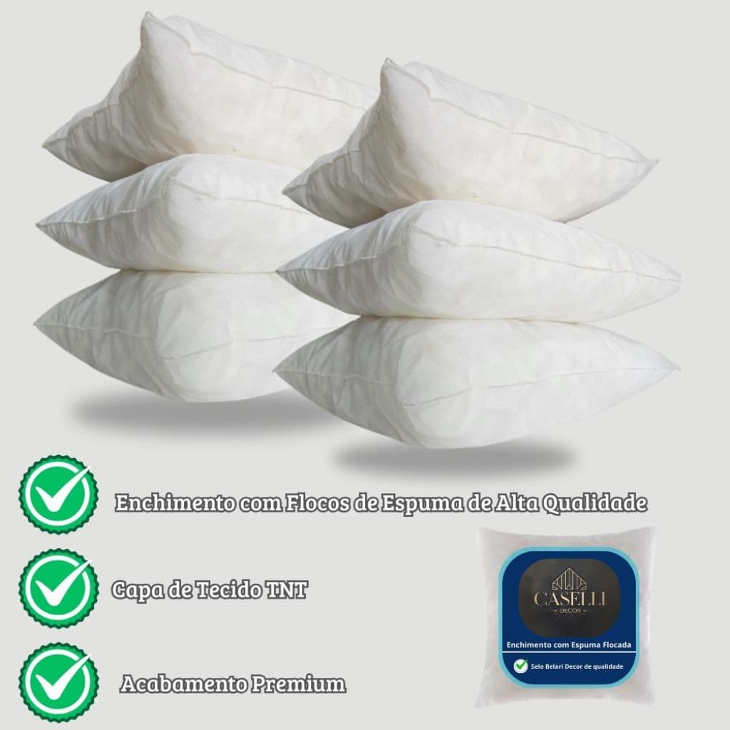 Kit Refil  Enchimento de Almofadas  Cheias 45X45 cm Espuma Flocada.