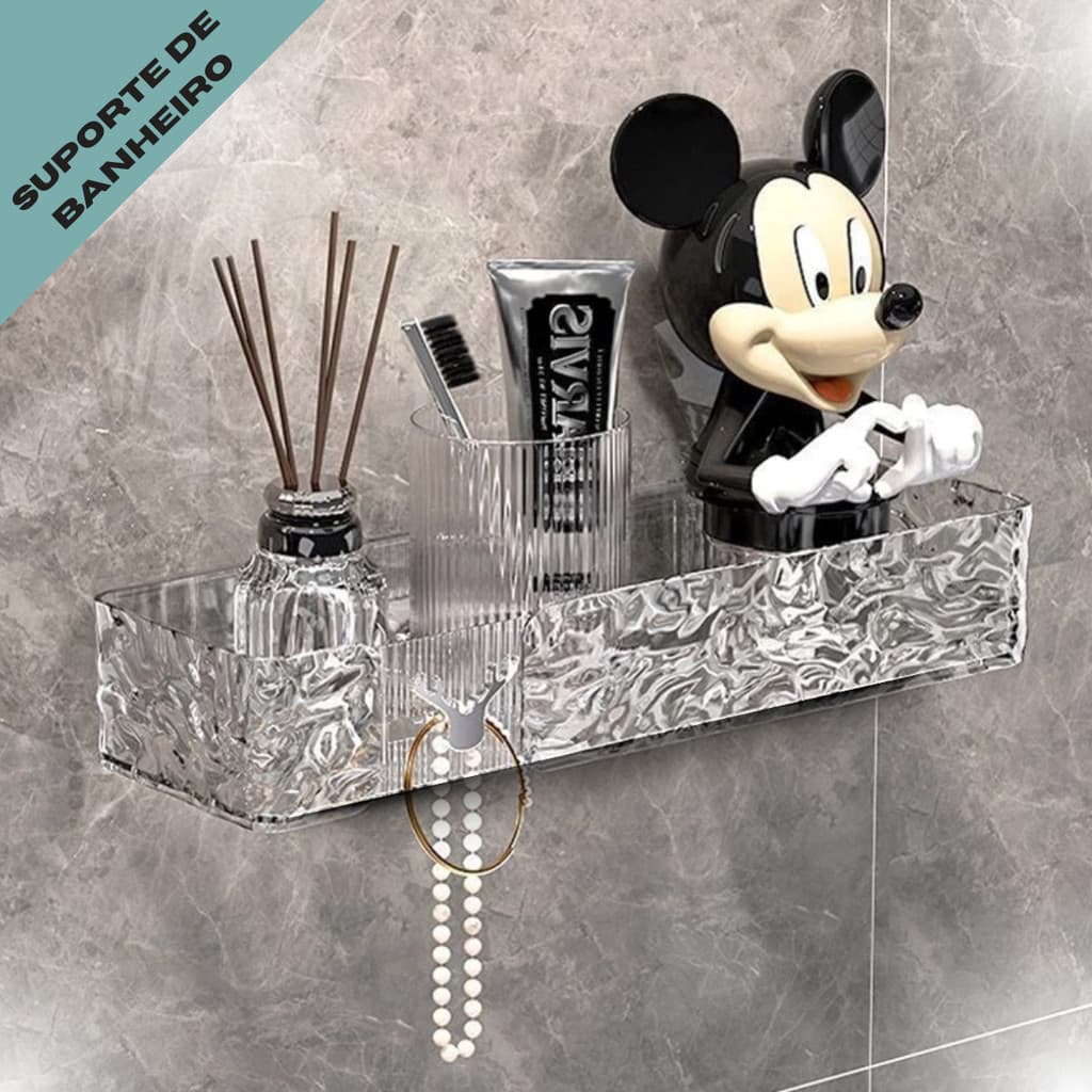 Suporte Organizador Transparente Acrílico Alta Resistência e Adesivo Shampoo Banheiro Gancho Design Rena