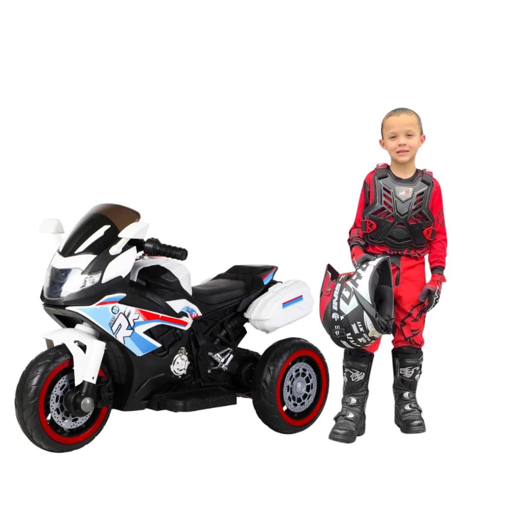 Mini Moto Infantil Esportiva Elétrica Bateria Embutida Recarregável Alimentação Bivolt com Cabo de Energia - Branca