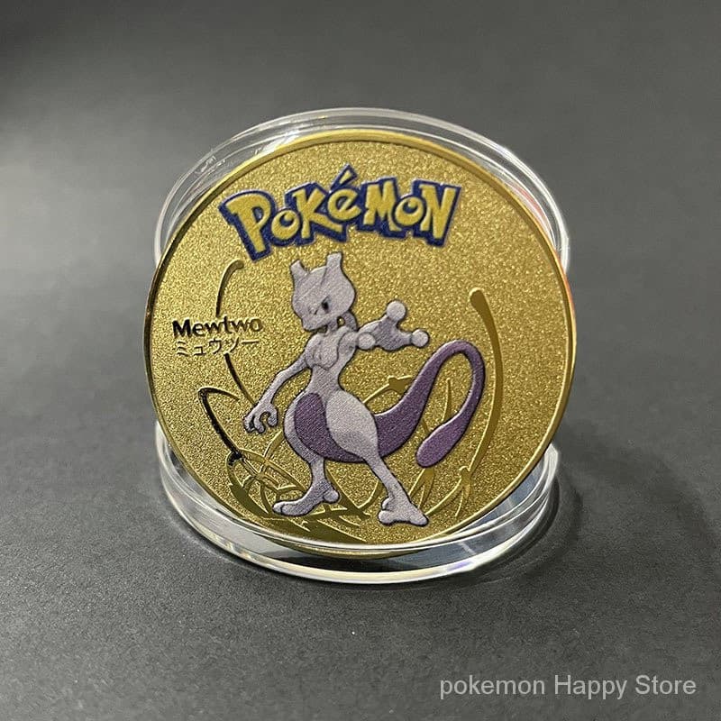 Moeda Comemorativa Pocket Monster Moeda de Metal Mewtwo Anime Charizard Pikachu Brinquedo Cartão Redondo