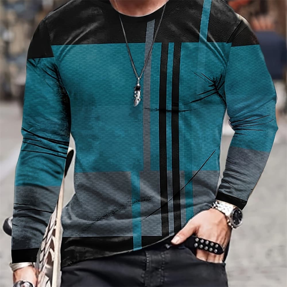Camiseta Masculina Com Estampa Listrada , Manga Comprida , Moletom De Secagem Rápida , Casual , plus size , De Rua , Cam