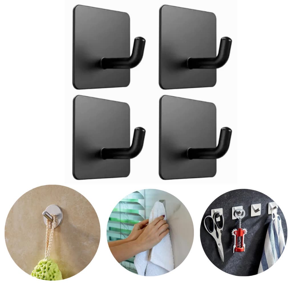 Kit 4 Gancho Inox Adesivo 3m Parede Suporte Cabide Autocolante Pendurar Chave Roupa Utensílios Resistente Multiuso Unive