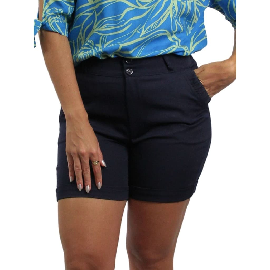 Short Feminino Alfaiataria Bolso Lateral com Elástico Estilo Bermuda Tendência Verão Fresco e Confortável Cintura Alta