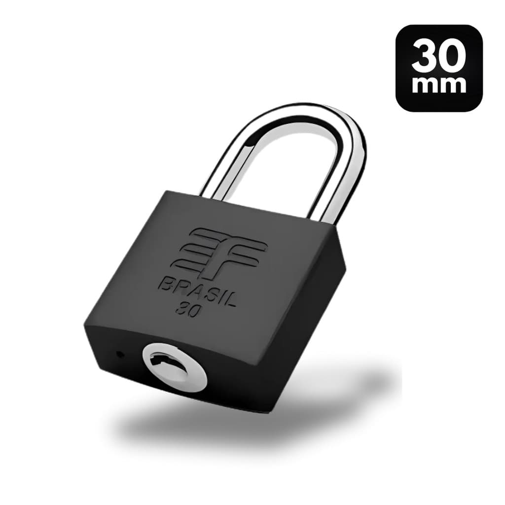 Cadeado Reforçado 30mm Preto Fosco 2 Chaves 3F Inoxidavel Segurança Bolsas Armários Mala Mochila
