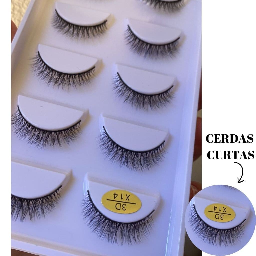 CARTELA  COM 5 PARES DE CÍLIOS POSTIÇOS 3D X14 CERDAS CURTAS
