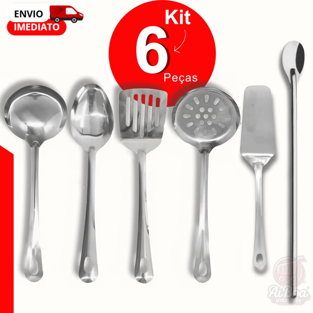 Kit de Utensilios Espátula Escumadeira Colher de Arroz Concha Colher de Suco Utensílios para Cozinha Inox