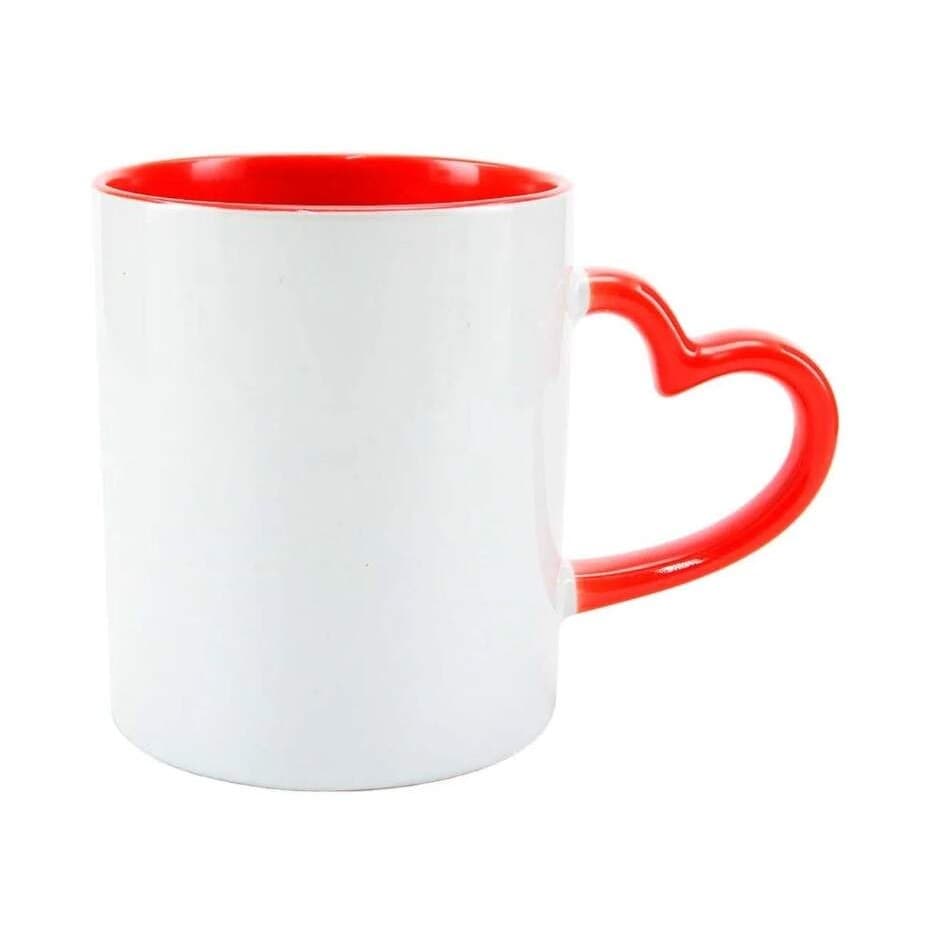 Caneca de Cerâmica com Interior e Alça Coração Vermelho para Sublimação - 325ml